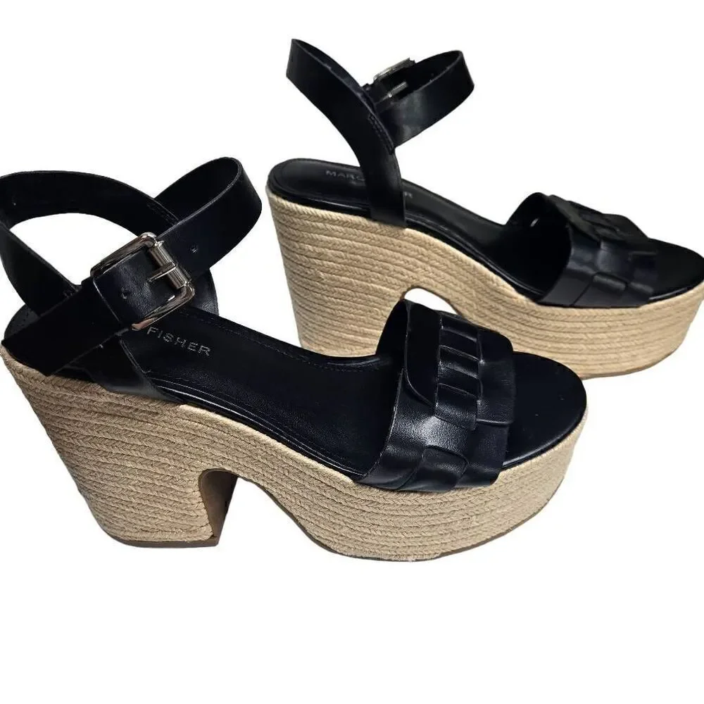 Marc Fisher Viga Black Espadrilles Heels Shoes Size 10